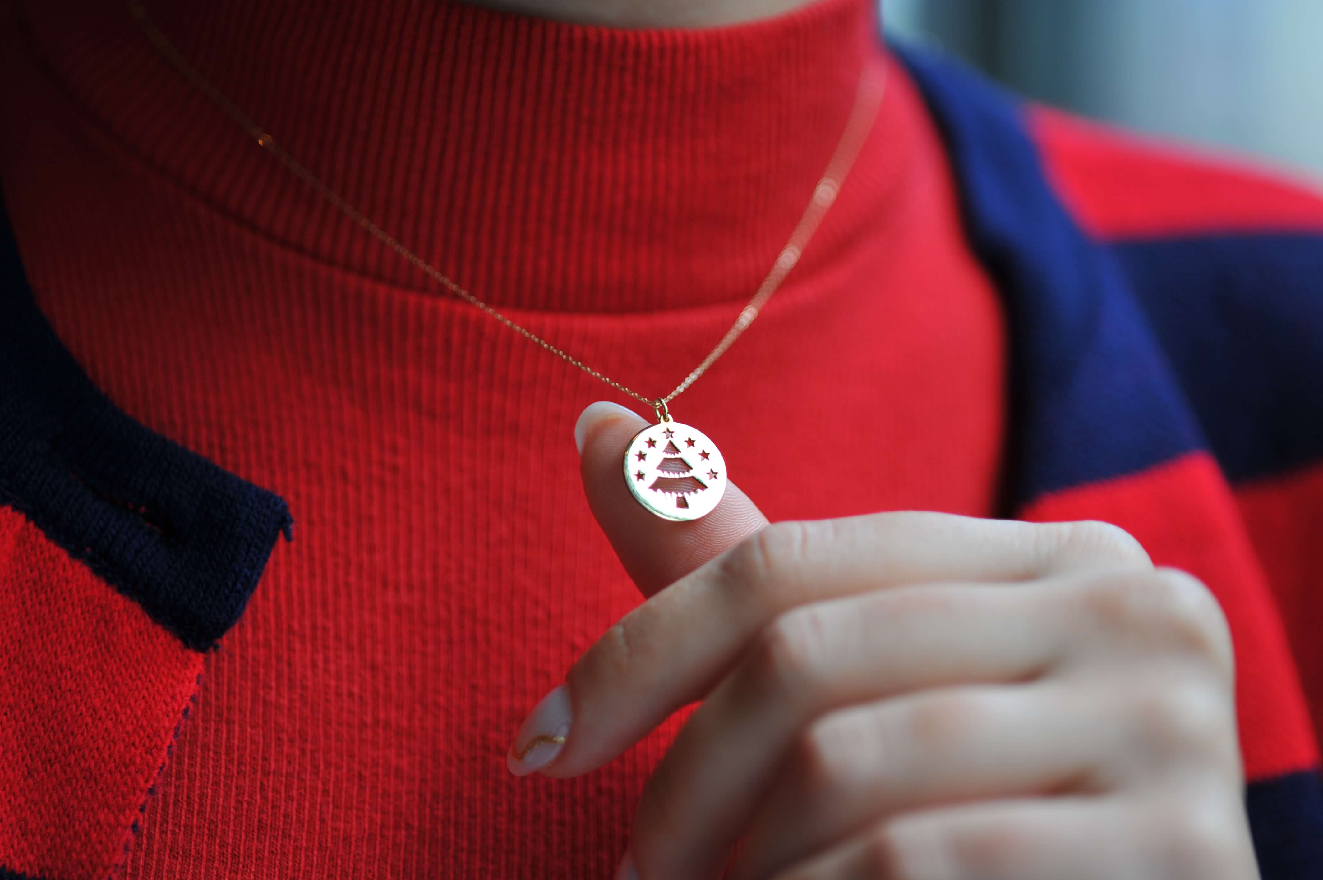 14K Solid Gold Evergreen Tree Necklace